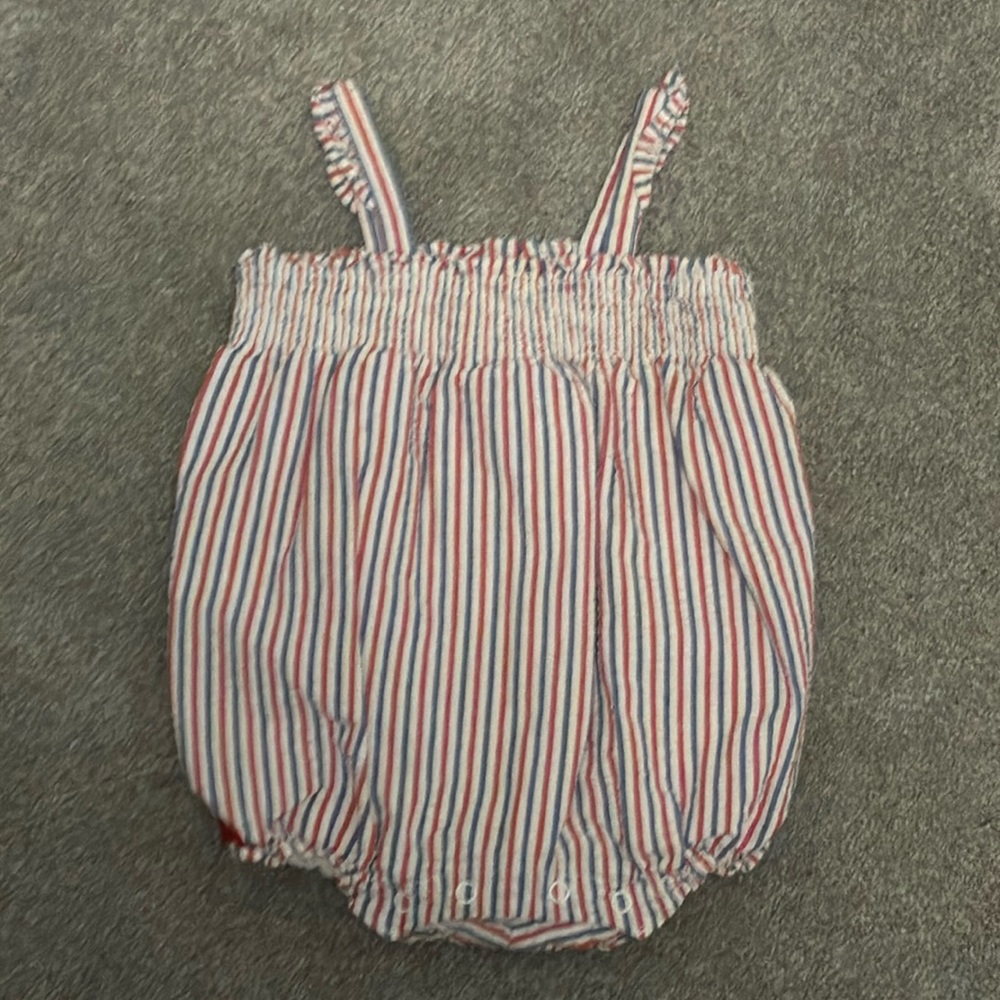 Janie and Jack 3-6 month girls smocked seersucker romper 4th July